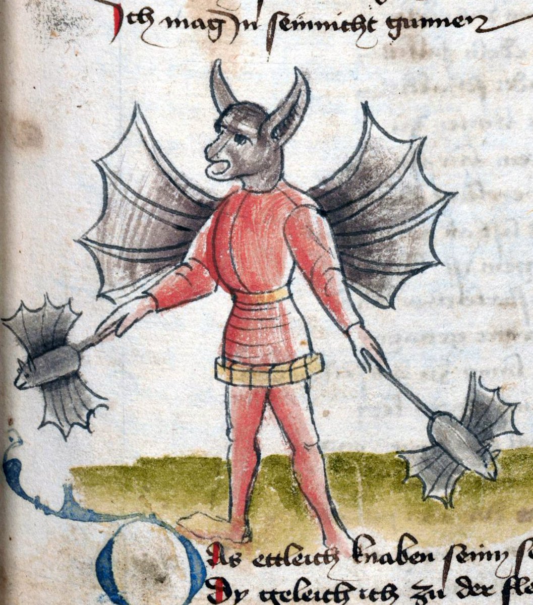 discarding_imgs's tweet image. Medieval Batman, Hans Vintler, Die Pluemen der Tugent, Vienna 1450 (ÖNB, cod. s. n. 12819, fol. 129r)