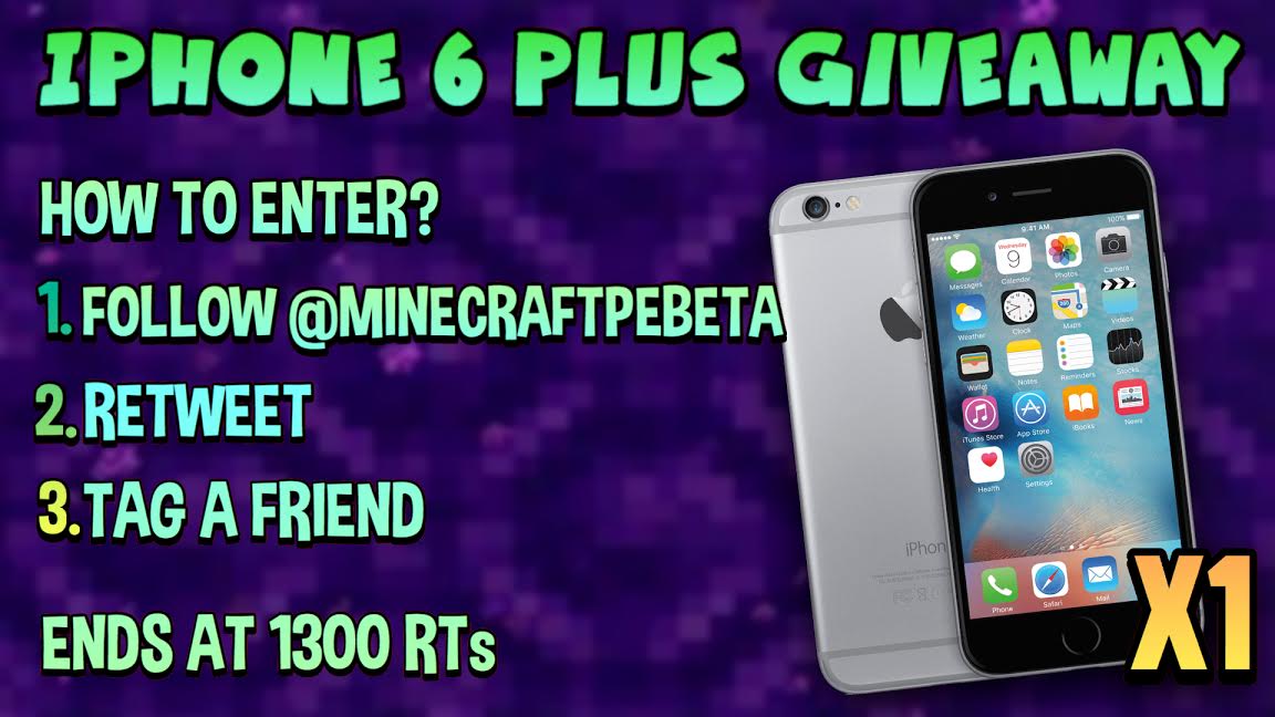 MinecraftPEBeta's tweet photo. NEW YEAR GIVEAWAY - iPhone 6 Plus 📱

How to enter?
1. FOLLOW @MinecraftPEBeta 
2. RETWEET
3. TAG A FRIEND

Ends at 1300 RTs. Good luck 😀 https://t.co/w8dGagotXP
