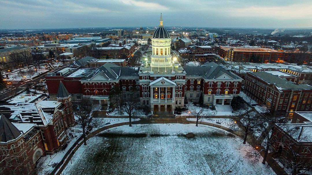 MizzouAlumni's tweet photo. New year, same ZOU. Incredible drone shot from @devodare 📷 https://t.co/Z7v3XuqFbo