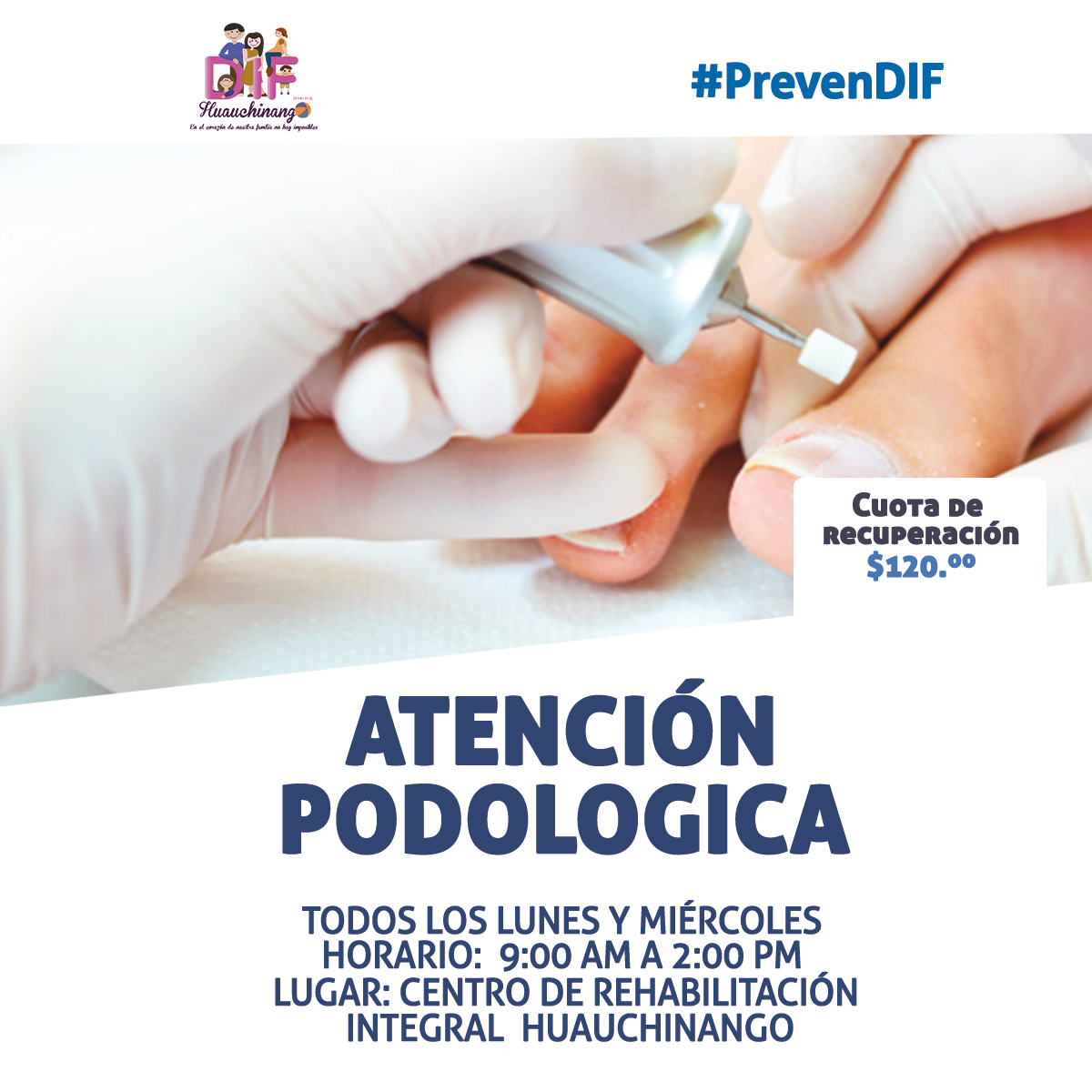 DIFHuauchi's tweet photo. Te invitamos a iniciar el año cuidando de tu salud, Lunes y Miércoles atención de PODOLOGÍA en #CRIH a partir de las 9:00 am. https://t.co/Z643teVNvZ
