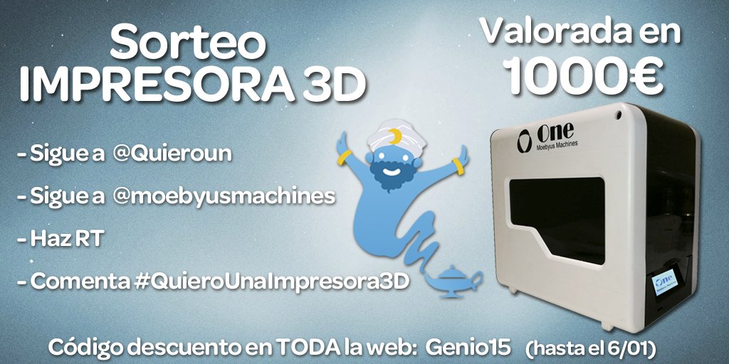 Deseadores SORTEAZO!!✨

1 IMPRESORA 3D de Moebyus 🎉

- Sigue a <a href="/Quieroun/">Deseadores</a> y <a href="/moebyusmachines/">Moebyus Machines</a> 
- Haz RT
- Comenta MUCHO #QuieroUnaImpresora3D
