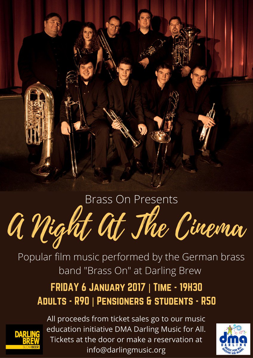 Join us at 'A Night at the Cinema' with BrassOn from Germany on Friday 6 January 🎷 #fundraising efforts supporting <a href="/DarlingM4A/">Darling Music 4 All</a> #music