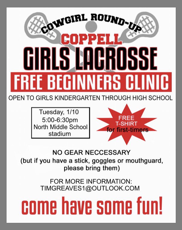 Cowgirl Roundup next Tuesday!!  Girls, come out &amp; try lacrosse!!