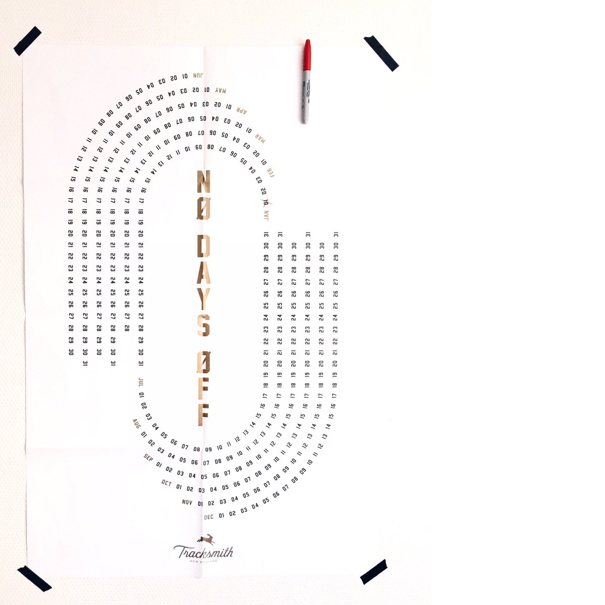 Home is wherever my <a href="/tracksmith/">Tracksmith</a> calendar is. #nodaysoff #2017 ❌🖍