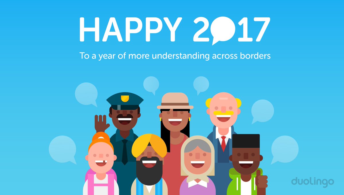 duolingo's tweet image. Duolingo community, thank you for caring about languages and the importance of understanding others. May humans get along better in 2017.