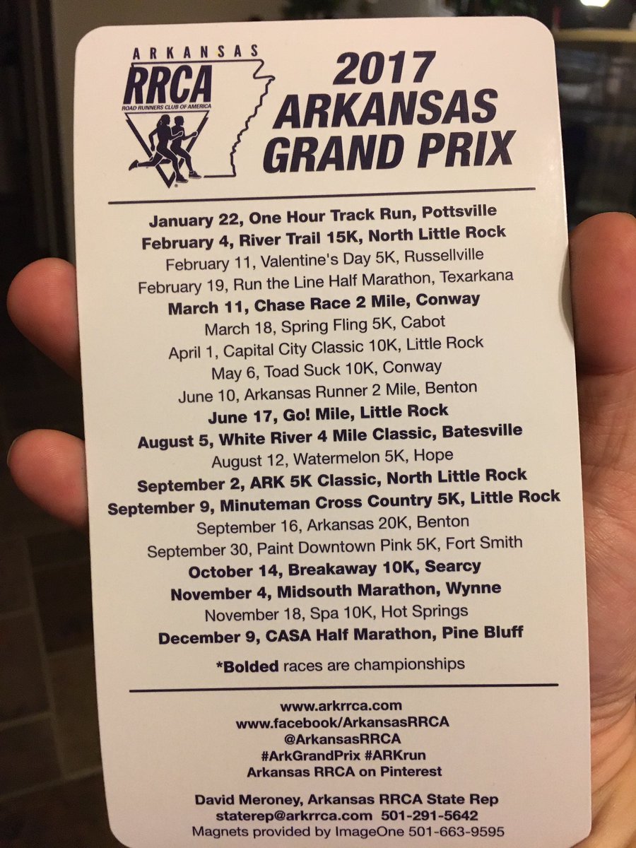 ArkansasRRCA's tweet photo. Great lineup for the 2017 #ArkGrandPrix. I have 1,000 of these magnets to distribute. https://t.co/wDjCytHOFv