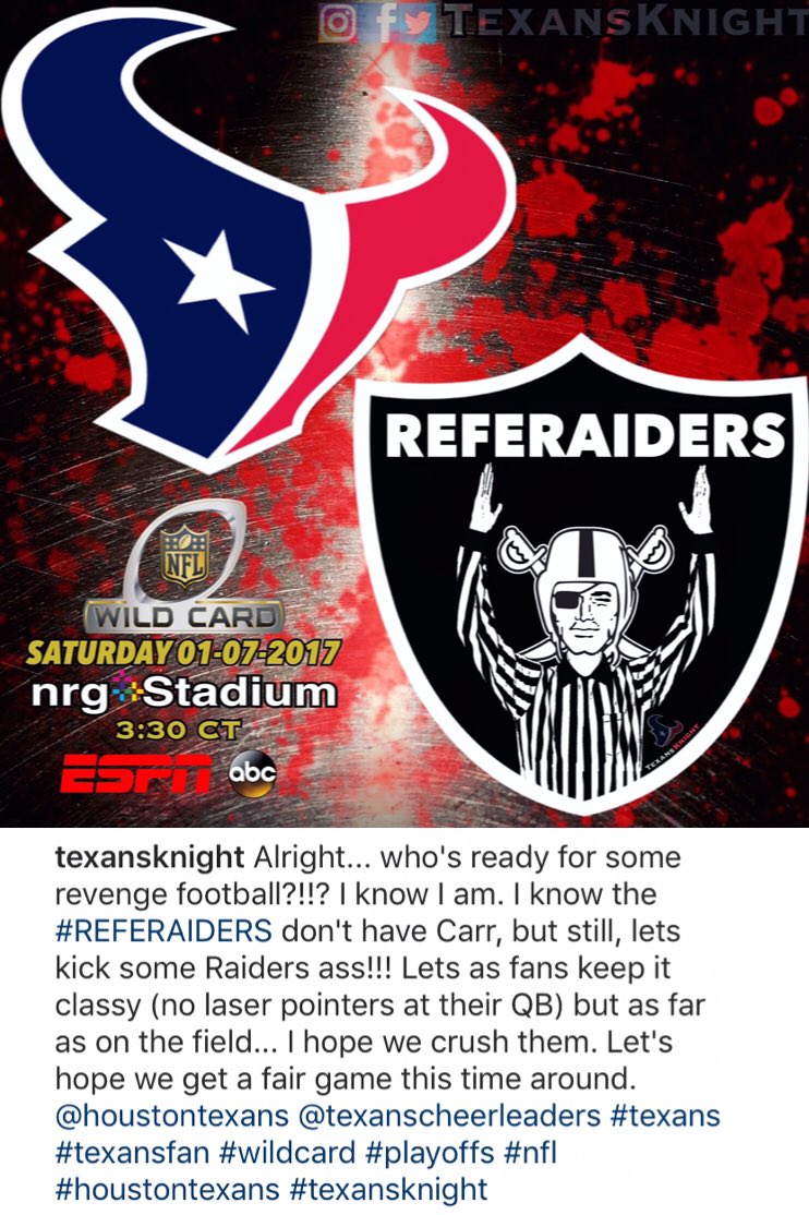 TexansKnight's tweet photo. #Texans #Raiders #Wildcard #Playoffs #nfl #football #TexansKnight @HoustonTexans #HoustonTexans #Referaiders https://t.co/mFhmv5taph