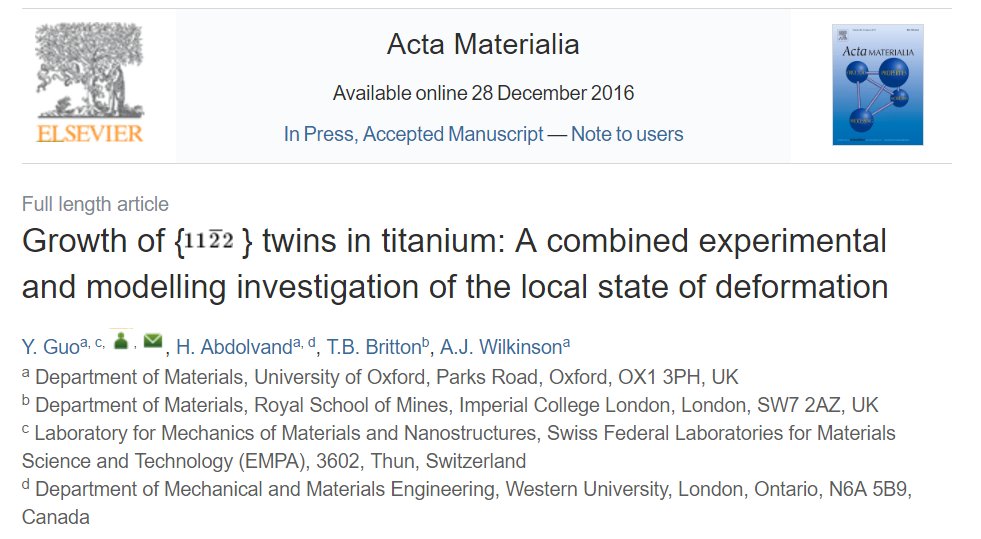 ExpMicroMech's tweet photo. Our new paper on twin growth in titanium has been written up by @BMatB over on his @medium blog

https://t.co/zlsRf3p6JF https://t.co/rnbVe3bao5