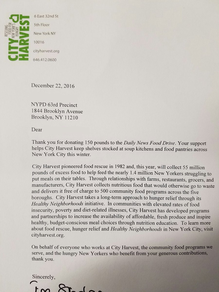 NYPD63Pct's tweet photo. 150 pounds of food to @CityHarvest
Great job #63Precinct Community!
Thank you for supporting such a great cause! https://t.co/lzD5BsHWzC
