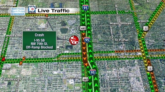 CRASH: I-95 SB & NW 79th St. Off-ramp is blocked. Expect delays. #TRAFFIC #MIAMI https://t.co/32dV9ZiekY