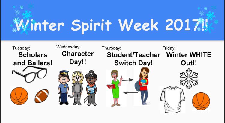 HAWKS!!! The 2017 Winter Spirit Week begins tomorrow!!! Don't forget to post pictures with the hashtag #HSSWinterSpirit(grad year)