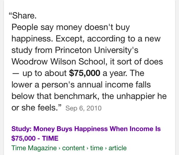 Money buys happiness up to $75,000 per year https://t.co/6RccFLUG1W<a href="/tag/truth"class="tags"><span>#truth</span></a>
