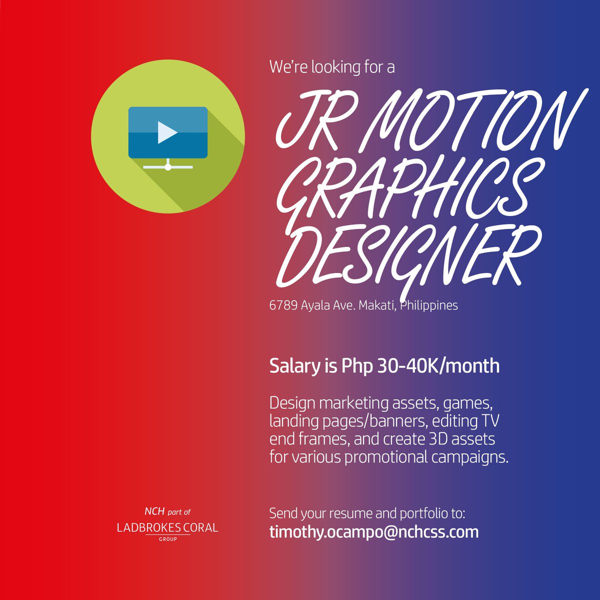 NCHCSS's tweet image. We&apos;re looking for top talent for our Creative Team in #Manila, PH!