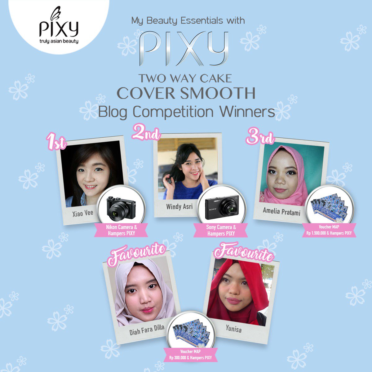 PIXYIndonesia's tweet photo. Setelah melalui proses penjurian, inilah para blogger yang PIXY pilih menjadi pemenang #CoverSmoothBlogCompetition. Yay, selamat ya! :D https://t.co/thsAZwoeYJ