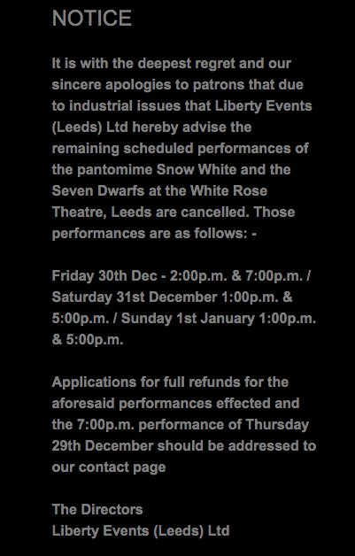 Haypro's tweet image. Pay your workers Liberty Events Leeds/Hull and then this would not happen. White Rose Theatre are not to blame! Name &amp;amp; Shame Liberty Events