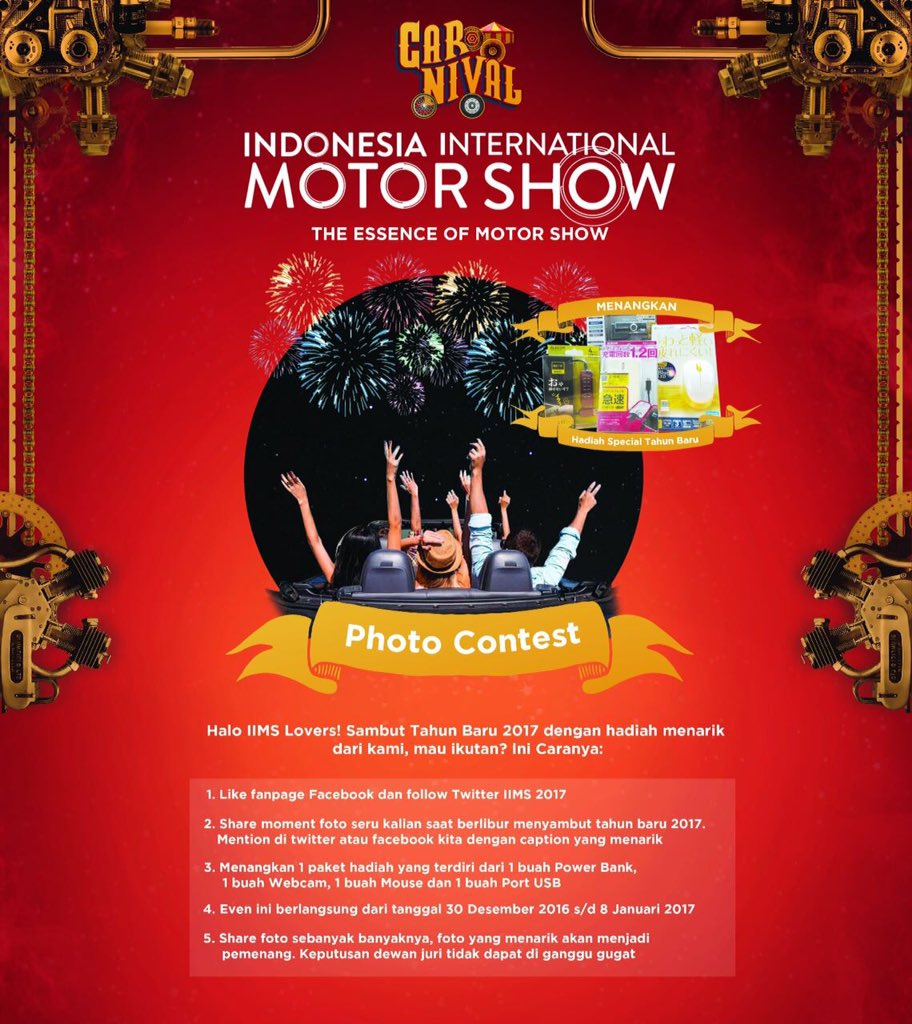 IIMS_ID's tweet photo. Halo IIMSLovers! Share yuk foto seru tahun baruan kalian dengan tema otomotif dan menangkan hadiah special tahun baru dari IIMS #IIMS2017 https://t.co/EIAAf1r1Mz