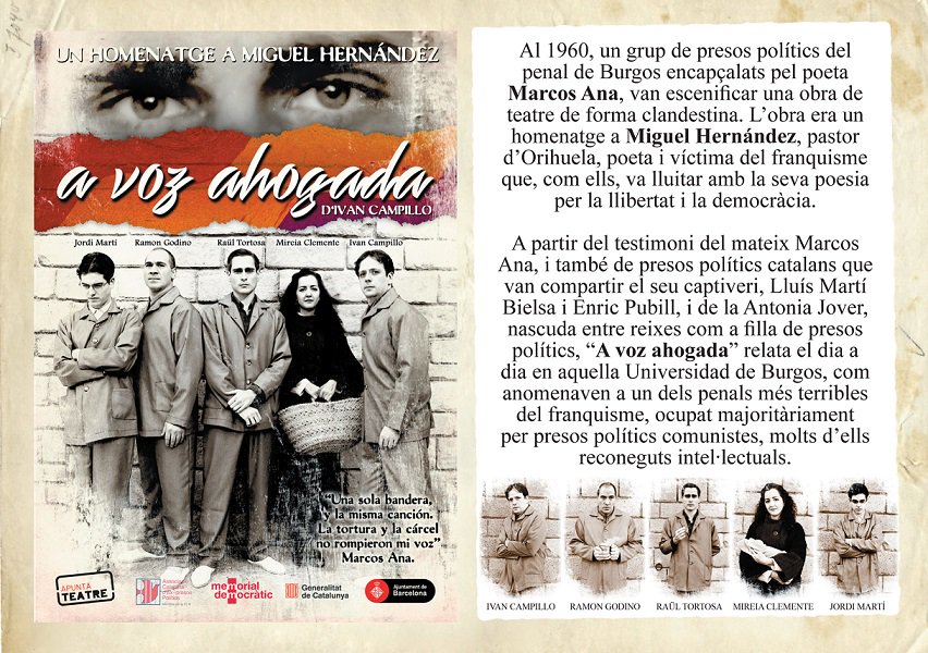 APUNTA TEATRE (@apuntateatre) on Twitter photo "A voz ahogada, un homenatge a Miguel Hernández" torna a Bcn, i no us la podeu perdre! Els dies 12 i 13 de gener a St Martí. <a href="/a_voz_ahogada/">avozahogada</a> "A voz ahogada, un homenatge a Miguel Hernández" torna a Bcn, i no us la podeu perdre! Els dies 12 i 13 de gener a St Martí. <a href="/a_voz_ahogada/">avozahogada</a>