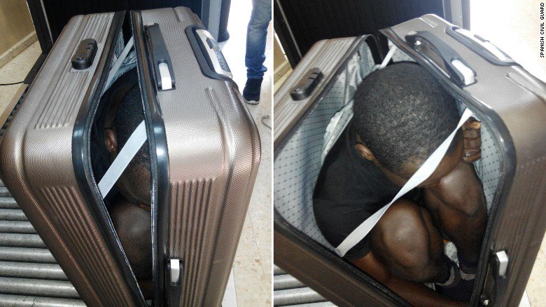 CNN's tweet photo. A young woman has been caught trying to smuggle a teenage refugee hidden in her suitcase into Spanish territory https://t.co/ochwRq9pFh https://t.co/G2EkWYQO2E