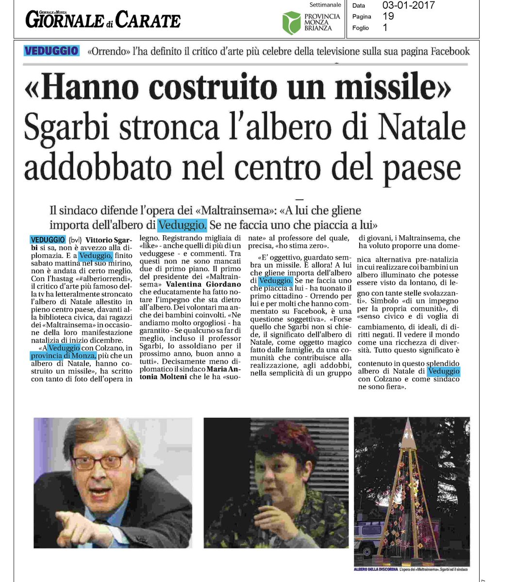 JorgeGarofalo19's tweet photo. Ma @VittorioSgarbi non ha nulla di meglio da fare che giudicare alberelli di Natale costruiti con materiale di riciclo da bambini? #Veduggio https://t.co/wuQuUFwG8m