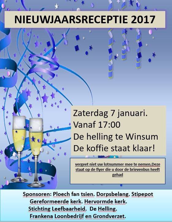 Nieuwjaarsreceptie 7-1-2017 om 17.00 in <a href="/MFCdeHelling/">MFC de Helling</a>
