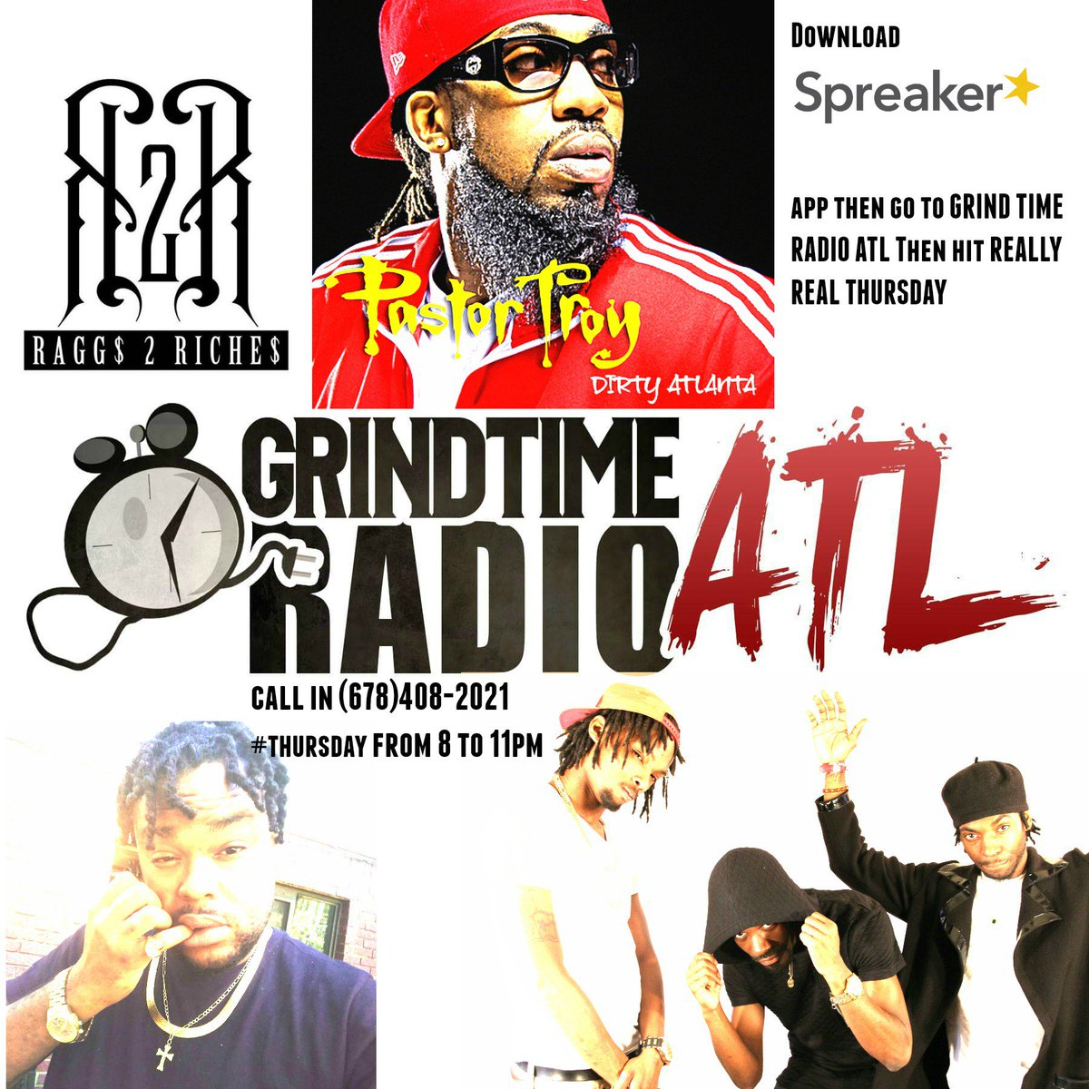 THURSDAY'S THIS WEEK SPECIAL GUEST ARE:@PastorTroyDSGB & @R2REnt  #lastest #interviews so#callin &#talktome (678)408-2021 #GRINDTIMERADIOATL