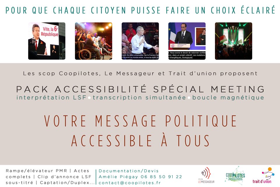 cfhe_europe's tweet photo. Les Scop Le Messageur, Coopilotes et Trait d'union s'unissent pour l'#accessibilité des meetings politiques @les_scop #Presidentielle2017 https://t.co/6Cbo7Op9md
