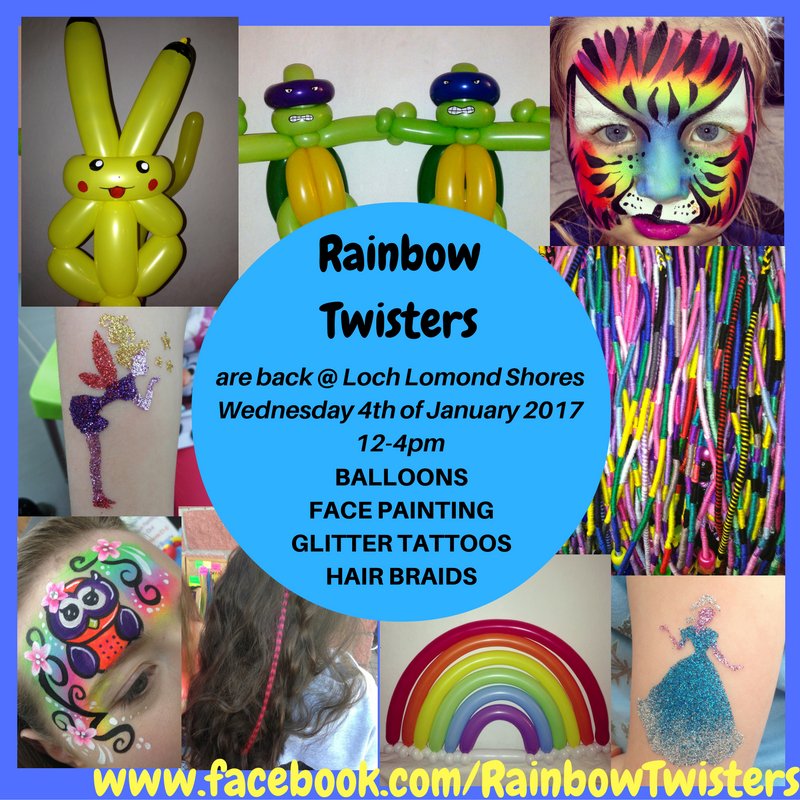 We are back <a href="/lochlomondshore/">Loch Lomond Shores</a> tomorrow in the mall from 12-4 with #Balloons #FacePainting #GlitterTattoos and #HairBraids