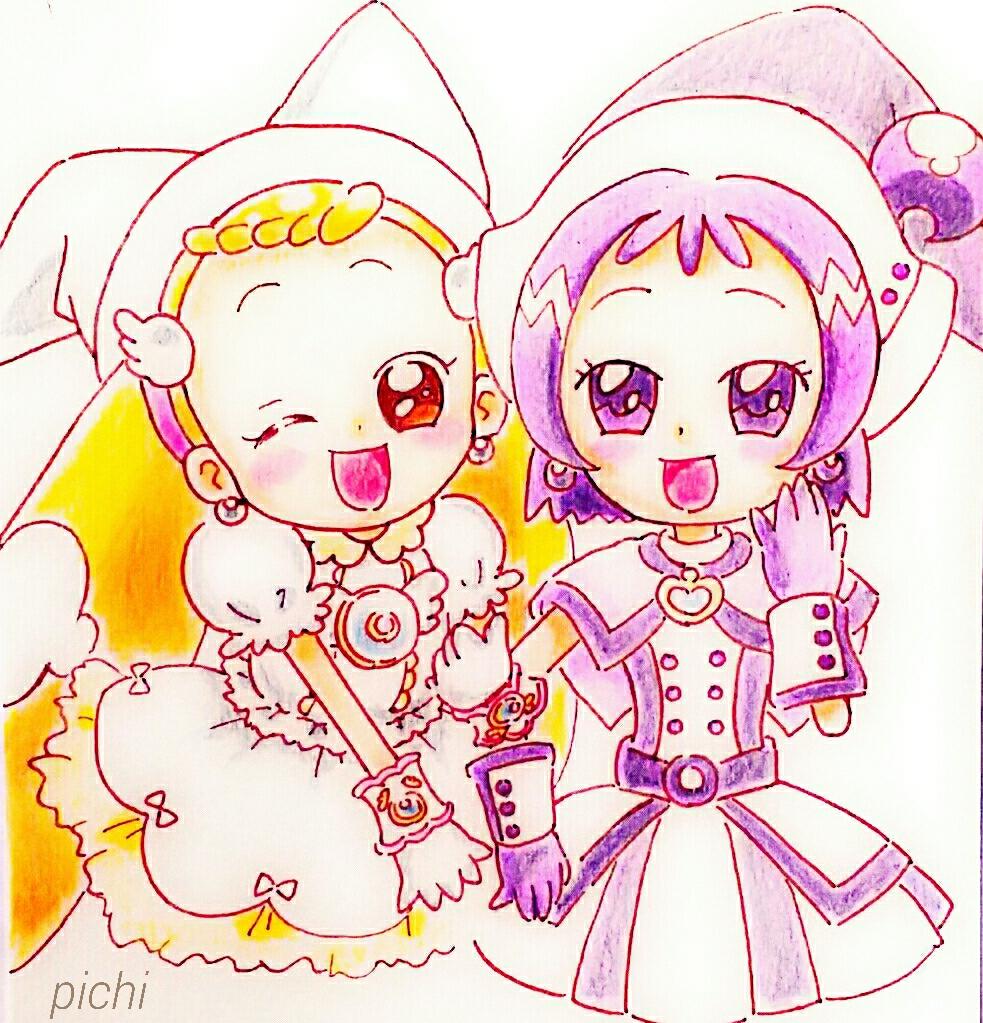 年賀状交換して下さったらいちゃん♡サトさん♡ありがとうございます💕 らいちゃんには数字松・サトさんにはリクエストのおジャ魔女を✏✨ 紫と黄色で似せた感じに描かせてもらいました!とってもお気に入りです😳💓(笑) 