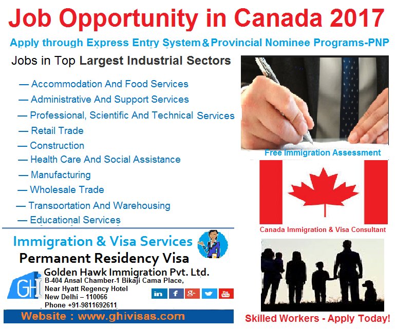 #JobOpportunity in Canada 2017 in Top Largest Industrial Sectors. Interested, apply through #ExpressEntrysystem And #CanadaPNP.