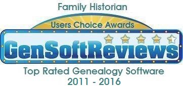 6th year in a row - Once again, Family Historian has won a GenSoftReviews Users Choice Award See bit.ly/fhgs16 for reviews