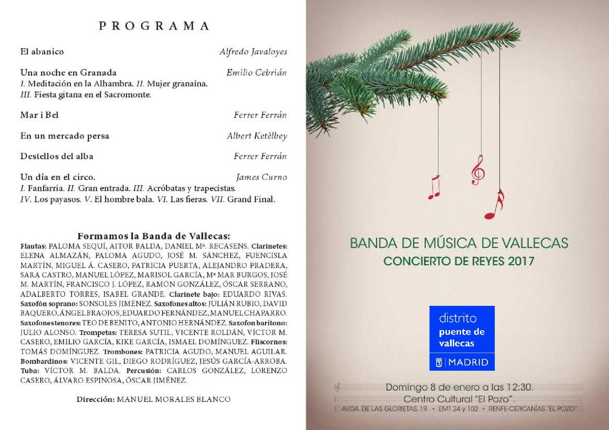 JMDpvallecas's tweet photo. Concierto de Reyes 2017 👑
🎶Banda #Música #Vallecas
Domingo 8 de enero a las 12:30h en el #CCElPozo
https://t.co/ucgYM3NT1C https://t.co/QvMJverofs