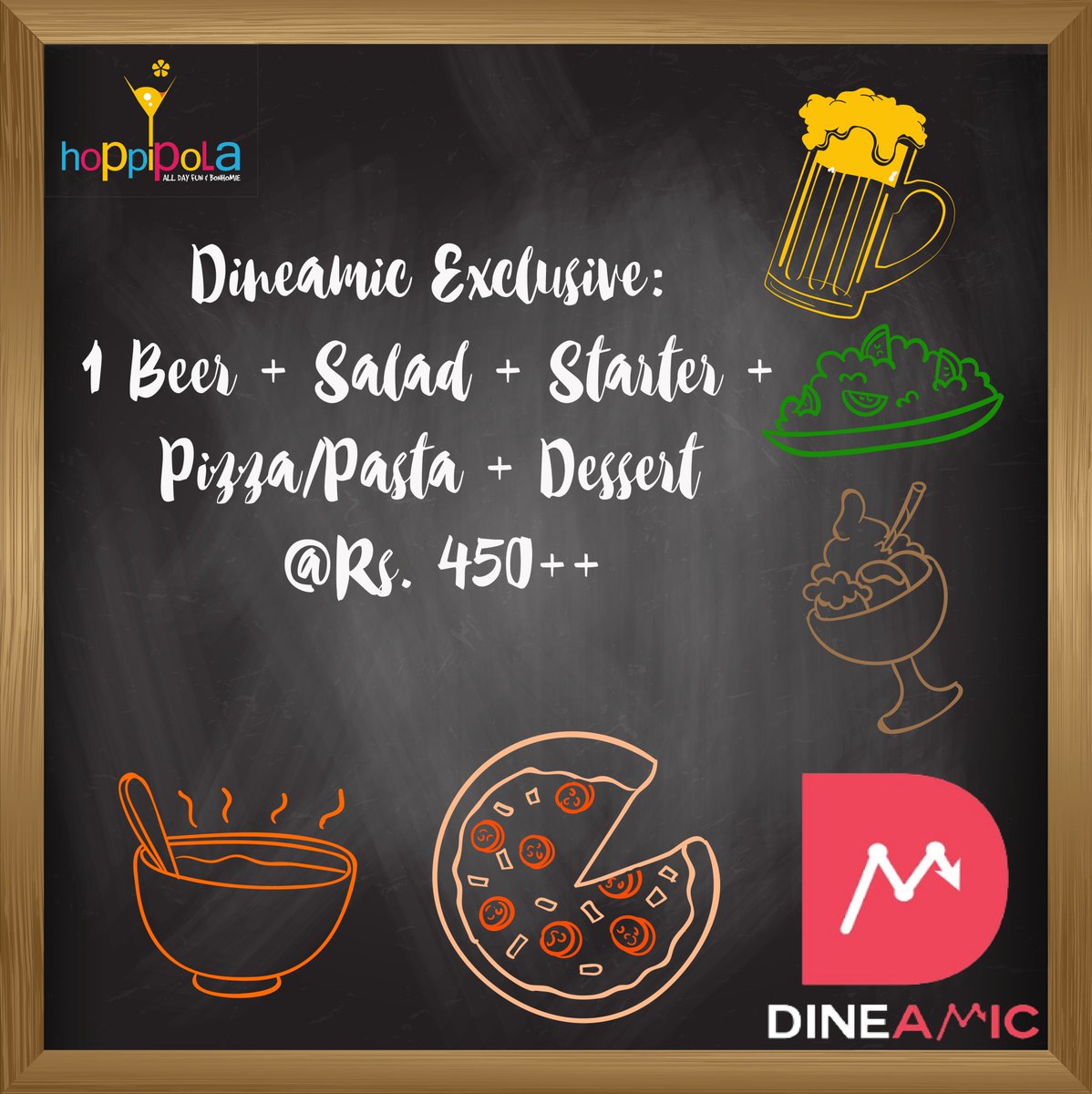 GoDineamic's tweet photo. #GoDineamic @atHoppipola Meal worth Rs.1000 at Rs. 450++
5 coupons/day from 12:30PM-6:30PM on the Dineamic App #Food #Drinks #Offer #Foodie https://t.co/ldb3gnPAyu