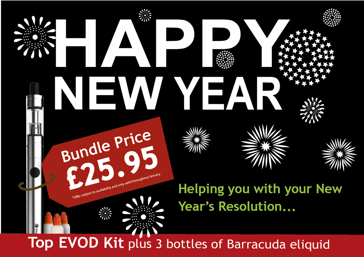BarracudaVape's tweet photo. Take your first steps to being smoke free this January. #offer available instore while stocks last #vaping #NewYearsResolution #beginner https://t.co/9mPTHlrwsy