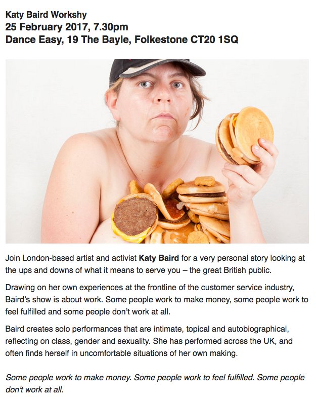 FstoneFringe's tweet photo. WORKSHY @katy_baird 
lands in #Folkestone 
25 Feb 7.30pm @lovedanceeasy 
£5/£7 Tickets: https://t.co/ECnF4TpnGY A #performance not be missed https://t.co/B49q83P54v