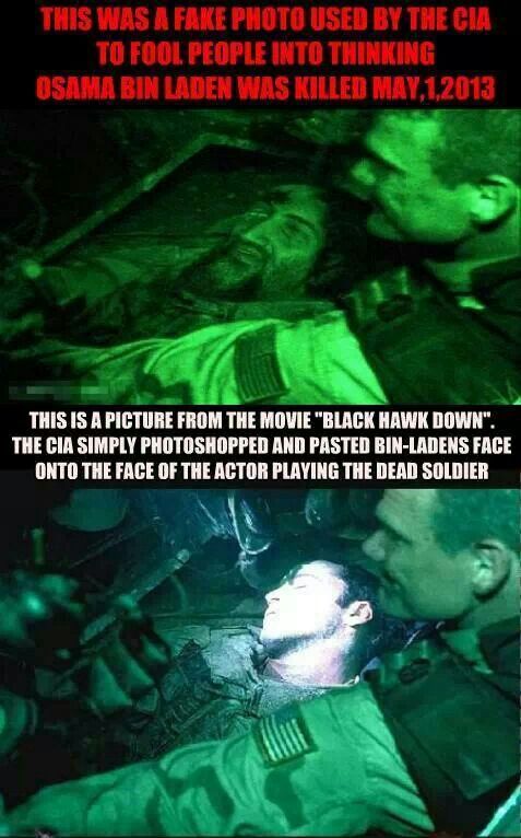 Flashback: CIA and MSM use photoshopped pic from the movie "Black Hawk Down" to fool people into thinking Osama Bin Laden was killed.