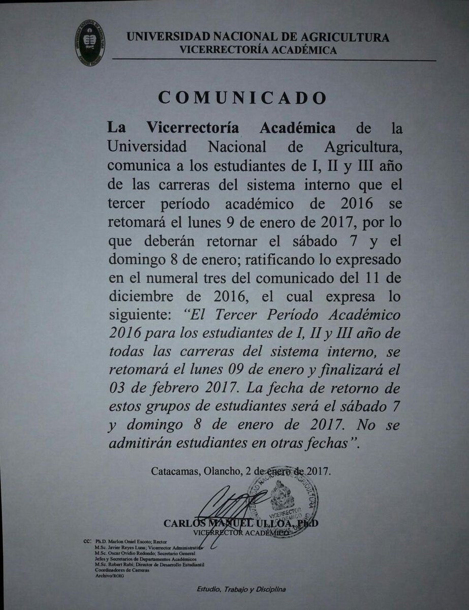 escoto_marlon's tweet photo. La UNA convoca el retorno a clases a más de 3 mil estudiantes @Educacion_HN @UNAG_Honduras @JuanOrlandoH https://t.co/uzwbWEnGmw
