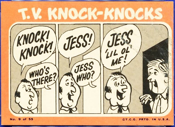 1969 #Topps #TV Knock-Knocks Cards mikelynchcartoons.blogspot.com/2017/01/1969-t… #nonsportscards #bubblegumcards #puns #knockknockjokes #jokes #dixieriddlecups