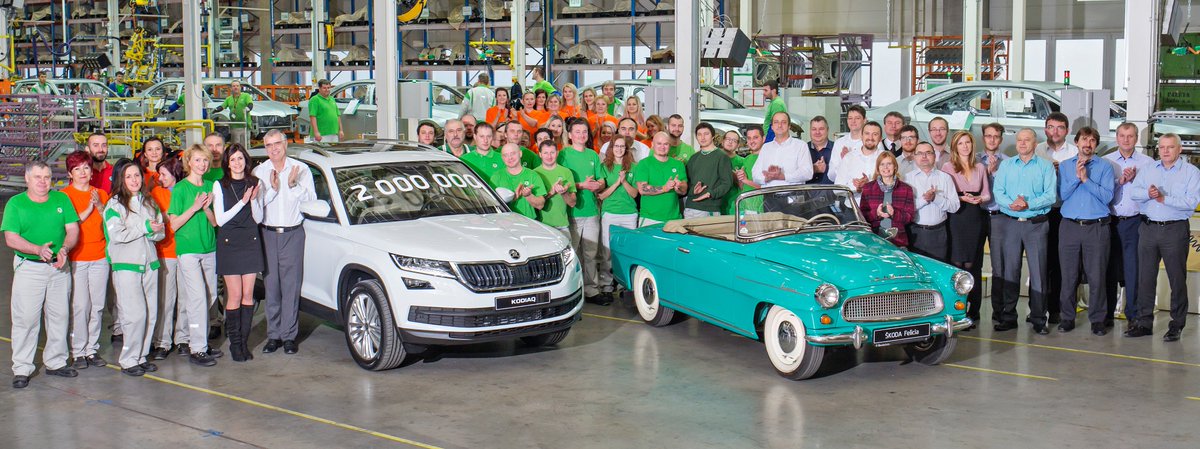 skodade's tweet image. #SKODA baut zweimillionstes Auto im Werk #Kvasiny! Jubiläumsfahrzeug ist der neue #KODIAQ in Moon-Weiß skoda-presse.de/feed/pm_2380