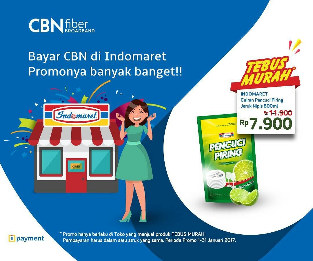 di_cbn's tweet photo. Promo #TebusMurah @Indomaret !bln ini,setiap pembayaran tagihan #CBNinternet di #Indomaret bisa beli cairan pencuci seharga Rp 7.900 saja https://t.co/d05MGITJnm