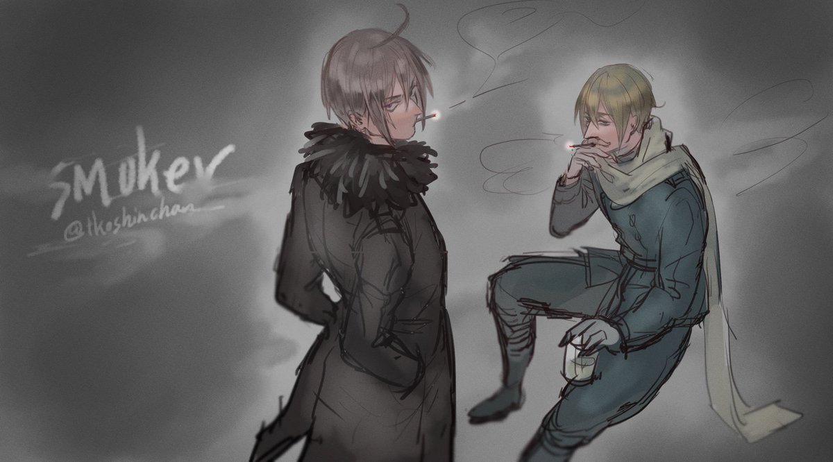 #APHコンビ版深夜のお絵描き60分一本勝負@hetaknb
雪肌兄弟で煙草