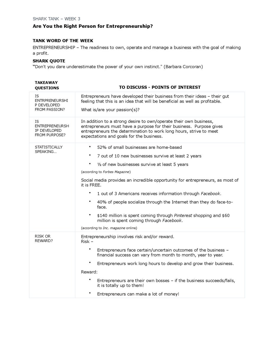 BarbaraCorcoran's tweet photo. TEACHERS! Here is the next #SharkTank Curriculum to use in your classroom - let me know what you think! https://t.co/85J5WwnIJh