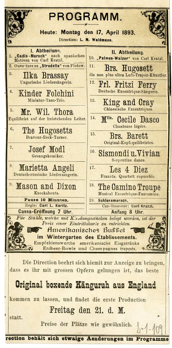 Staatsarchiv's tweet photo. Das beste boxende Känguruh aus England (!) war 1893 im Wiener Ronacher am Start. Ausgang: ungewiss. #zackpuff #archives #theater #bummzack https://t.co/Rj33SIwpf4