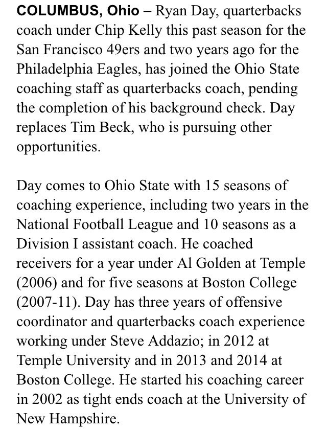 NBC24Sports's tweet photo. Ryan Day named QB coach at Ohio State. https://t.co/NW0EpuYcf3