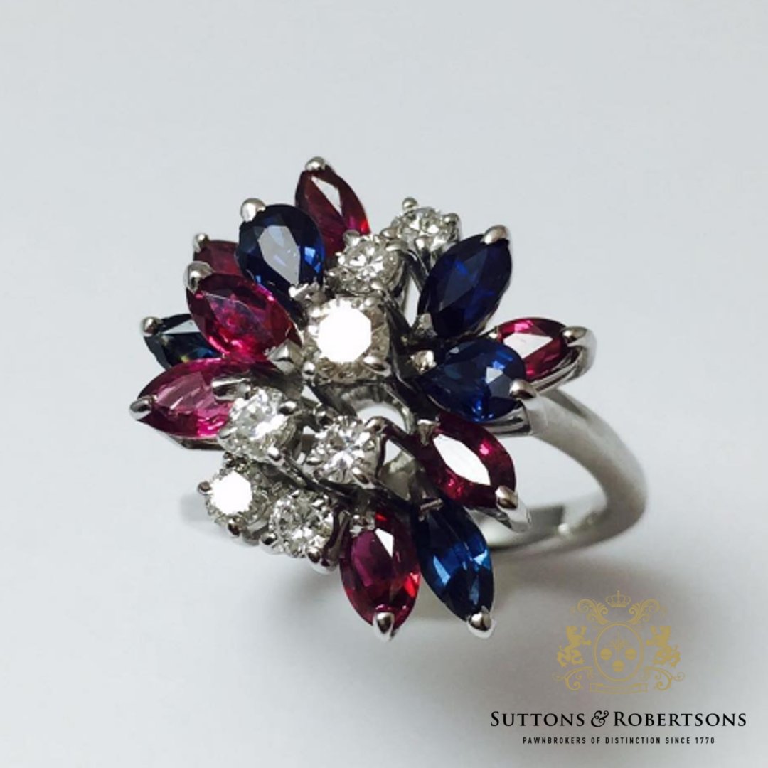 SandR_UK's tweet photo. This stunning #sapphire, #ruby and #diamond #cocktail ring is in stock in our Edgware Rd store. Interested? Email us for more info! #luxury https://t.co/cHPlaIIrUN
