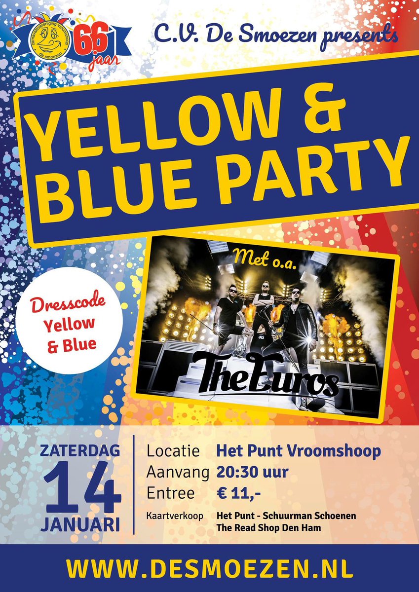 Namens <a href="/desmoezen/">C.V. de Smoezen</a> bezig met een nieuw carnavalsfeest in #Vroomshoop: een knalfeest met <a href="/bandTheEuros/">The Euros</a> en <a href="/Dannyheden/">Danny Heden</a> in <a href="/theaterhetpunt/">Theater Het Punt</a>! 🎉😄