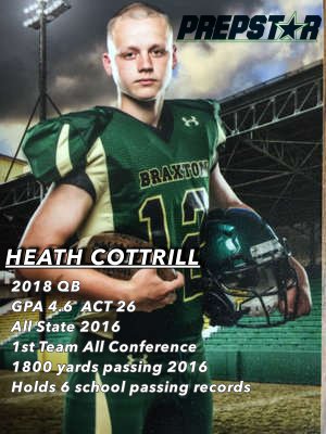 MichaelWoosley's tweet photo. Welcome @Heathman12 2018 QB Braxton County H.S. Sutton, WV.
Accumulated 3300+passing yards @SCOTTRILLL @MichaelWoosley #PrepStar360 https://t.co/foURHDBqt2