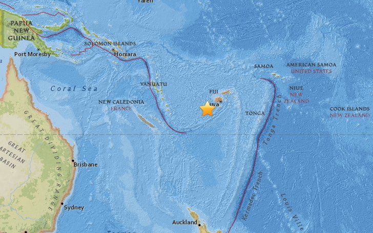 PDChina's tweet photo. #BREAKING: Magnitude 7.2 #earthquake hits 282 km from Suva, Fiji (USGS) https://t.co/94oaqssDMV