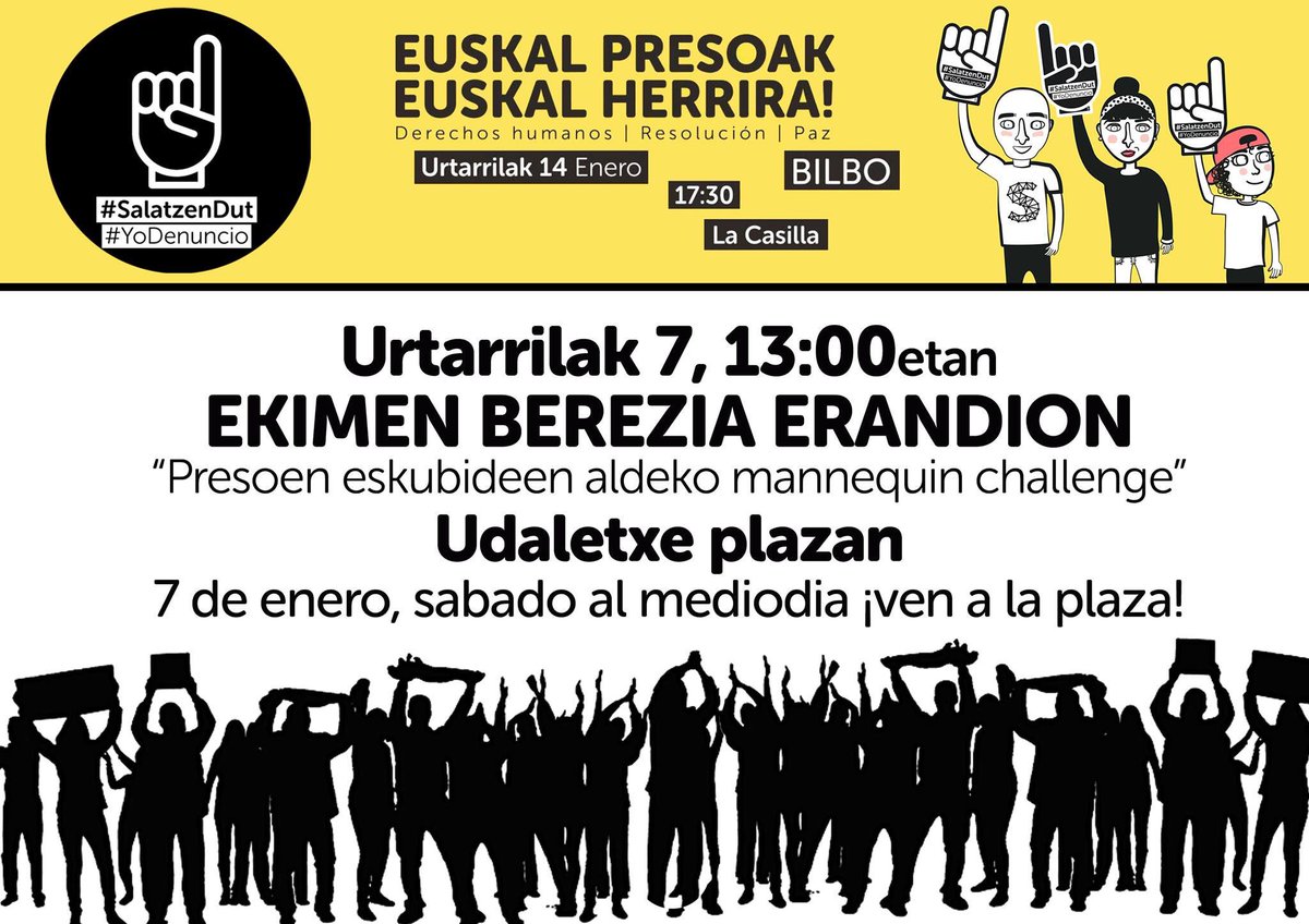 SareErandio's tweet photo. 🗓Urtarrilak 7
Larunbata
⏰13:00etan
Erandioko udaletxe plazan
❗️❗️❗️❗️❗️❗️
#MannequinChallenge 

Euskal presoak, Euskal Herrira!
#U14BILBORA! https://t.co/ANSVdaZ5mj