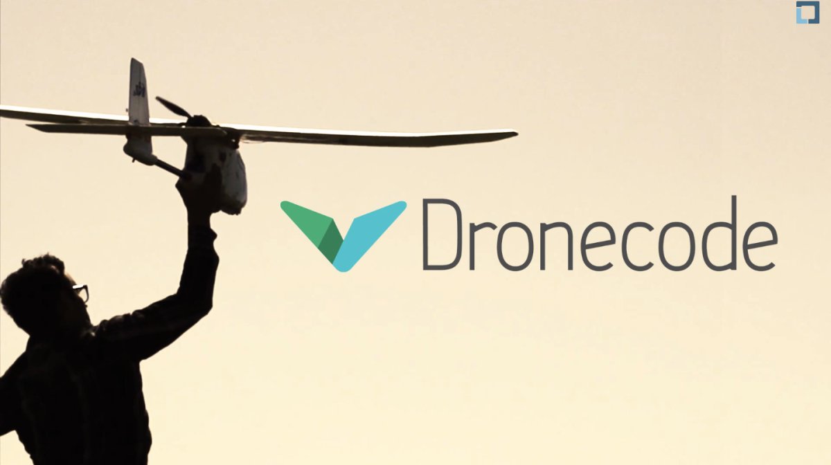 Dronecode logo with silhouette of person holding drone.