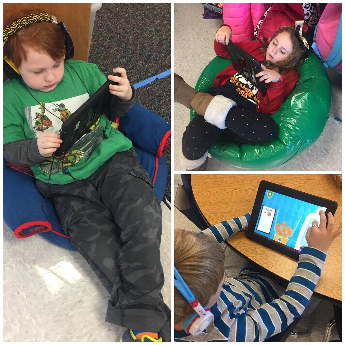 katiebilderback's tweet photo. It's so quiet you could hear a pin drop in here! They sure love math on the iPads! #moosemath #Kindergarten #usd449 @Jeanine959 https://t.co/XU0MxE1heq